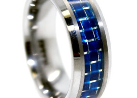 8mm Tungsten Carbide Blue Carbon Fiber Wedding Ring